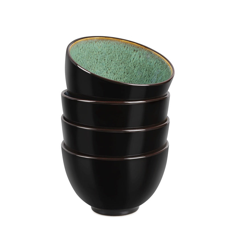 Creative Western Food Kiln Change Peacock Green Bowl 24oz Bowl Set Of 4 For Cereal, Salad, Pasta, Soup, Dessert, Serving Dishwasher, Microwave And Oven