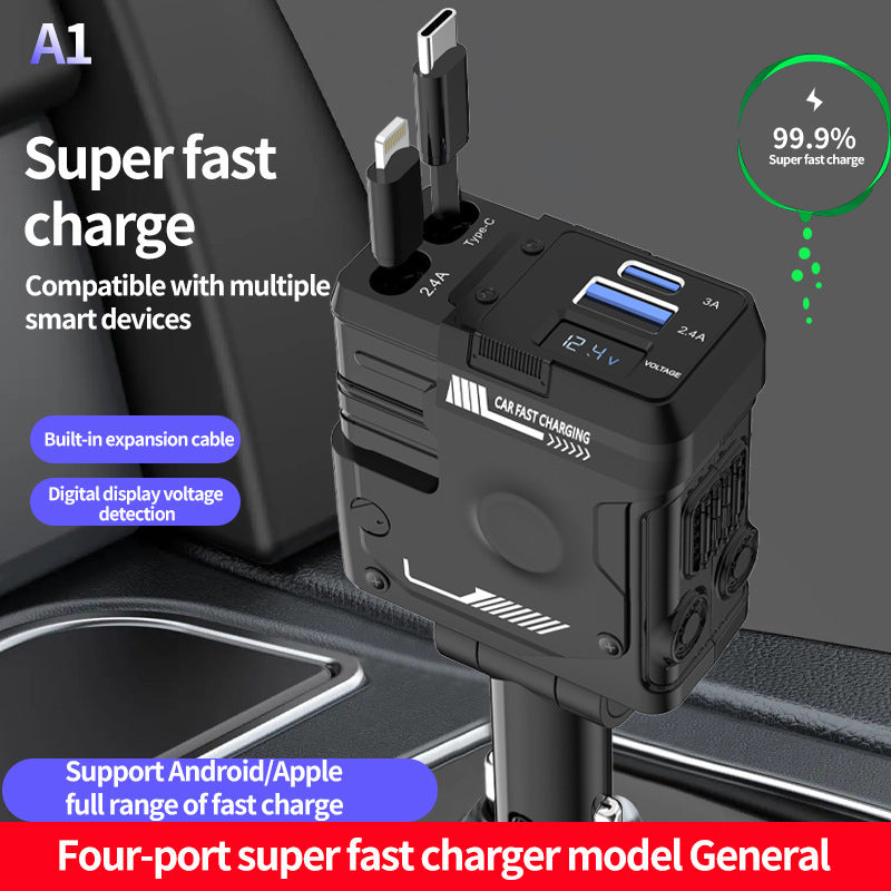 Car Charger Fast Charging And Retractable Four-in-one Cigarette Lighter